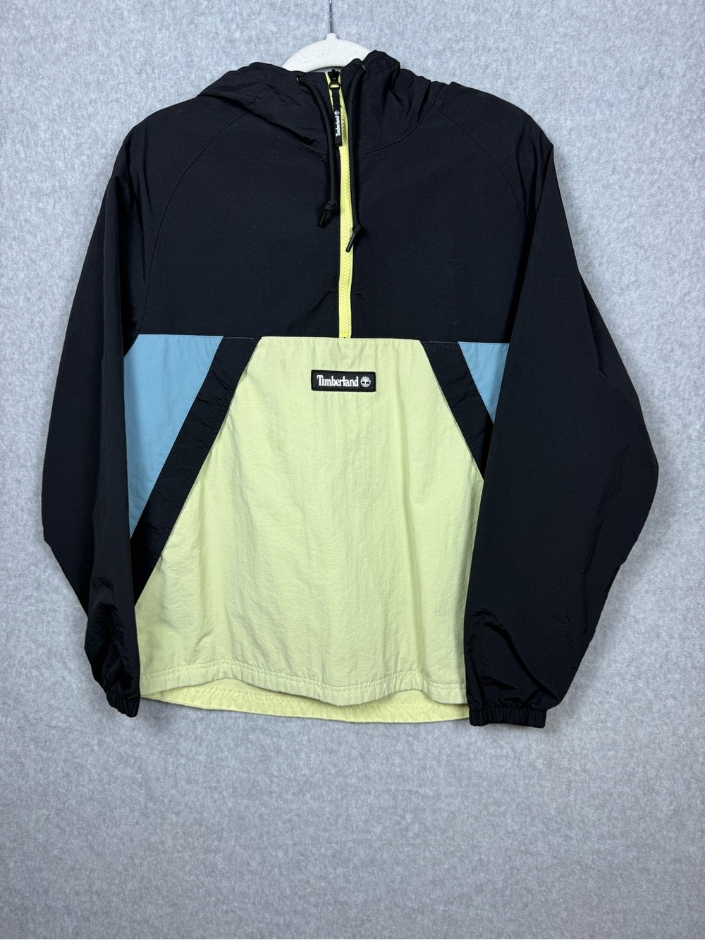 Timberland Hooded Anorak Windbreaker Jacket Small Black Yellow Gorpcore